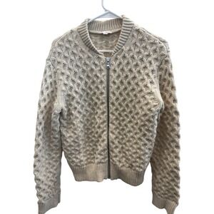 Gap French Vanilla Cable Zip Bomb Honeycomb Knit Bomber Sweater Womens Medium